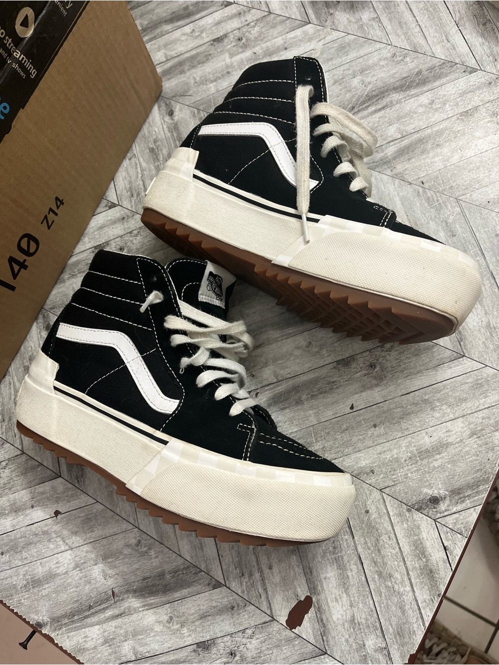 Vans Black & White High-Top Platform Lace-Up Sneakers with Gum Outsole